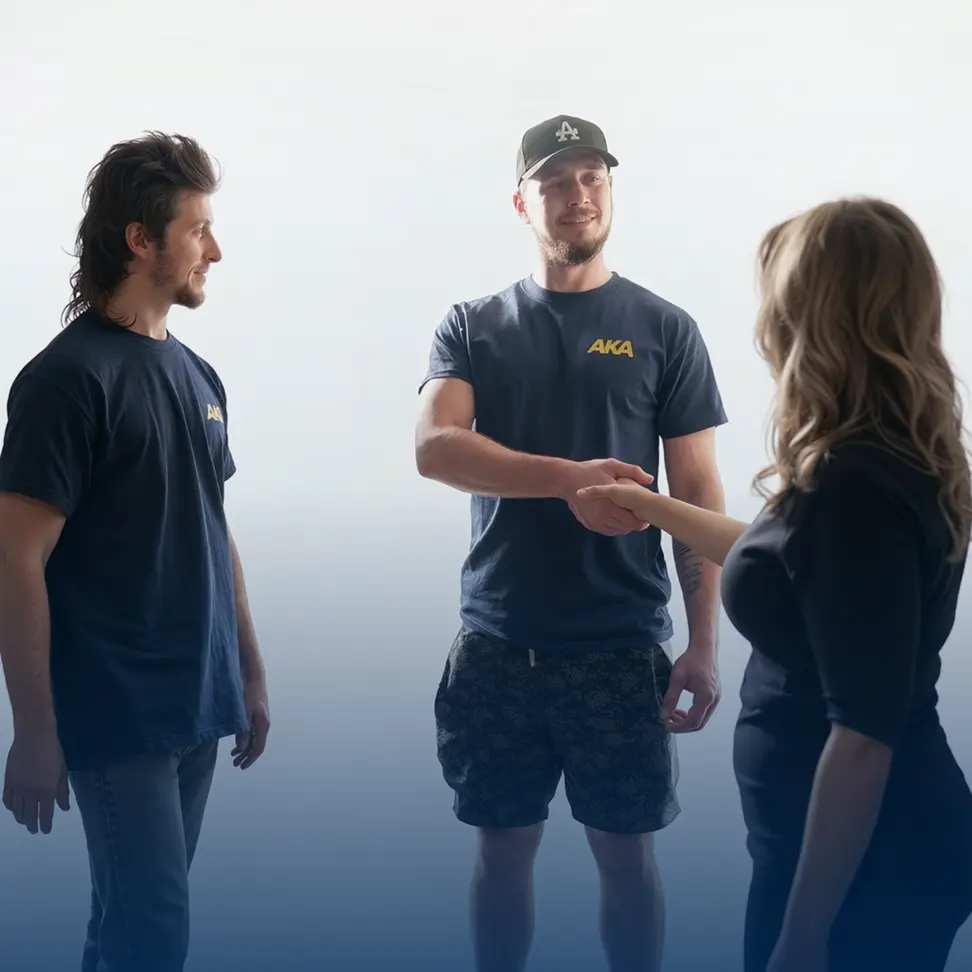 AKA Moving crew greeting a customer before a Montreal move