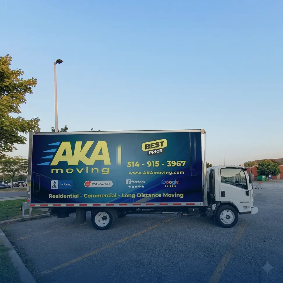 AKA Moving branded box truck on a Montreal street