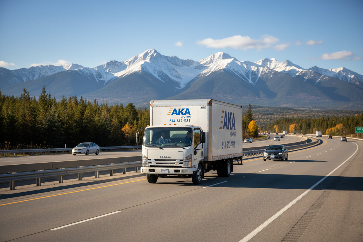 AKA Moving truck on a Canadian highway during a long-distance move