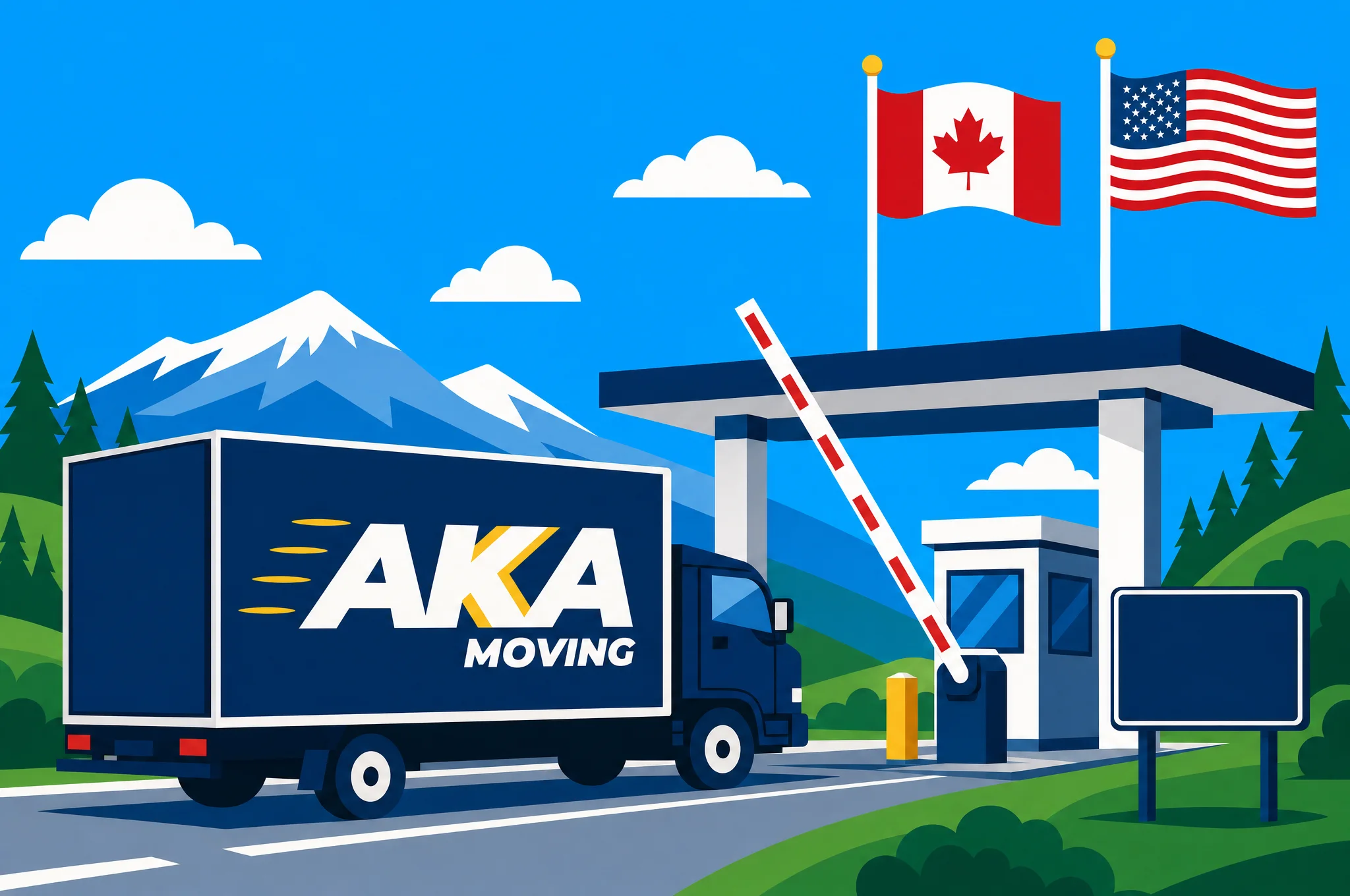 AKA Moving truck at the Canada-US border crossing for a cross-border long-distance move