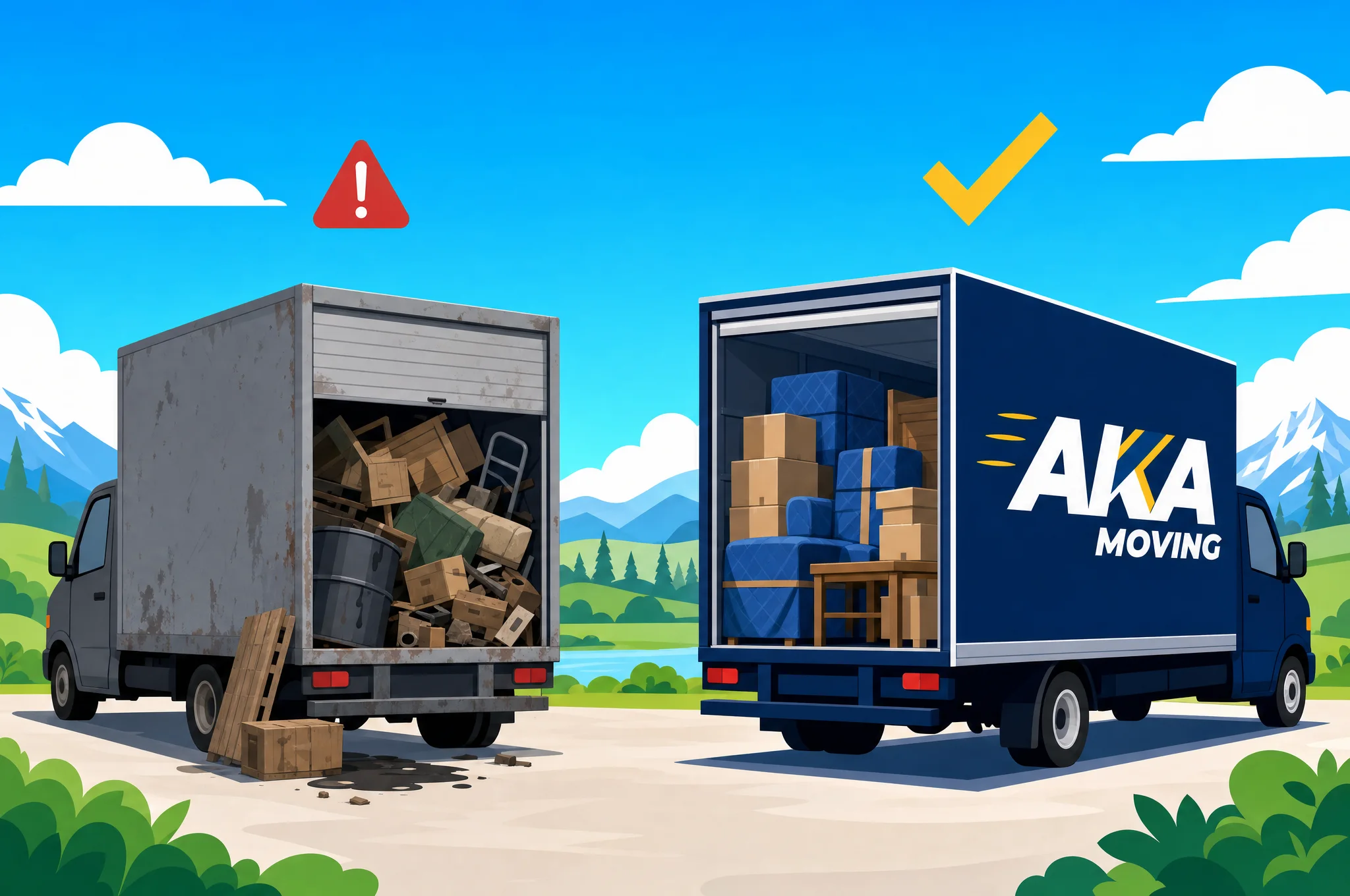 Comparison of a cheap mover with mixed dirty freight versus a clean AKA Moving truck carrying only household goods