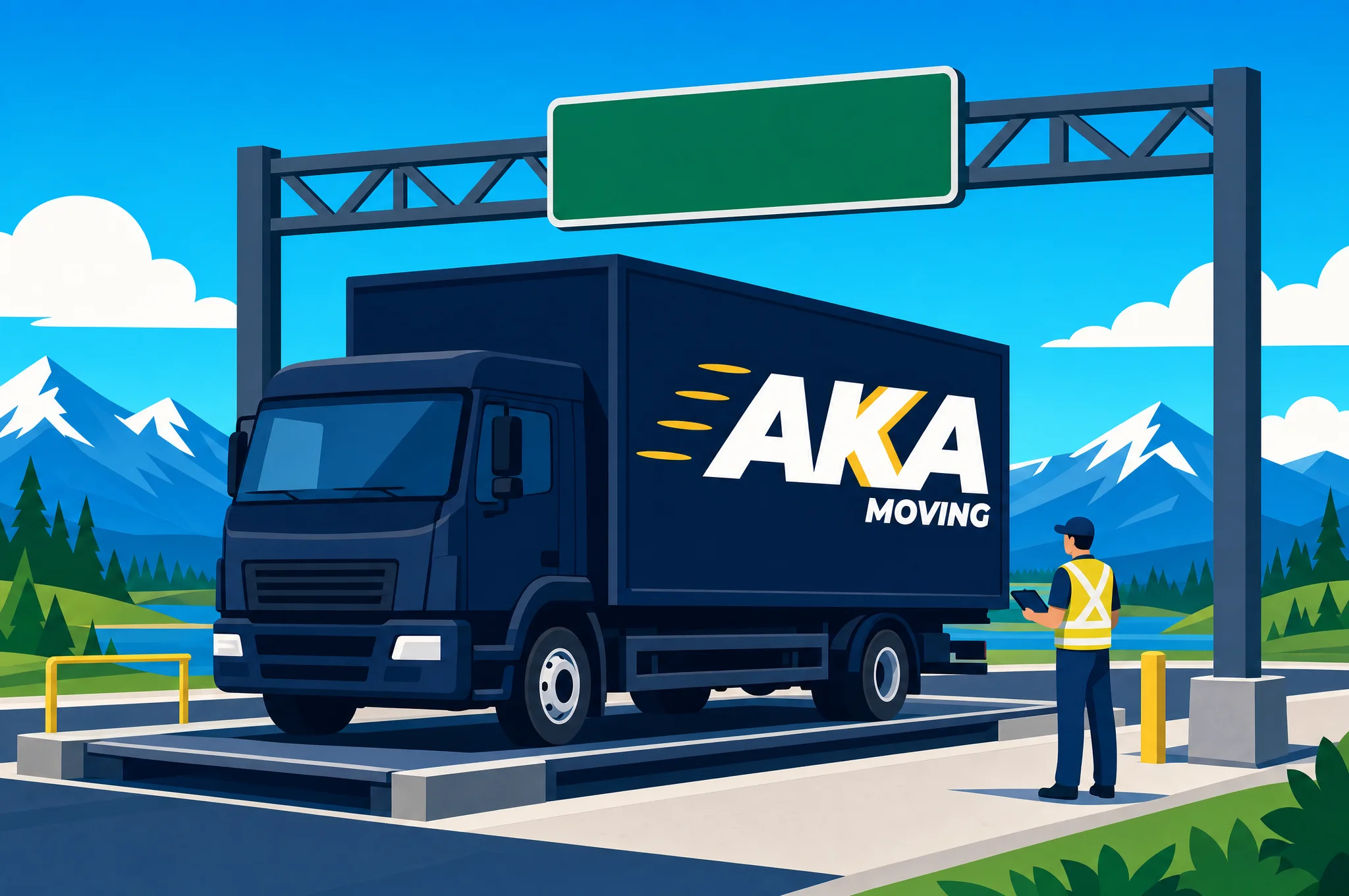 AKA Moving truck at a Canadian weigh station checkpoint demonstrating compliance