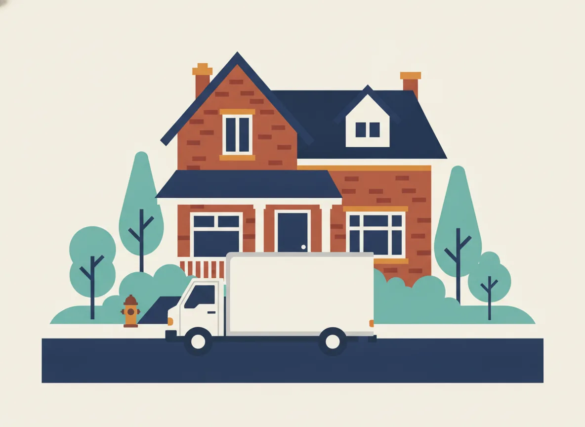 Illustration d'un camion de déménagement stationné sans bloquer l'entrée d'une maison de Laval