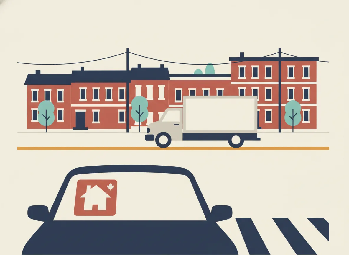 Illustration d'une vignette de résident sur le pare-brise d'une auto dans une rue du centre-ville de Saint-Hyacinthe