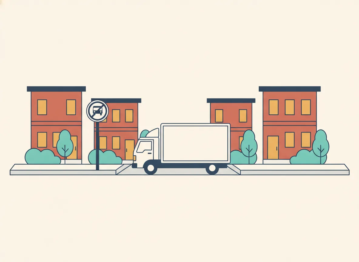 Illustration d'un panneau d'interdiction aux camions avec une plaque d'exception pour la livraison locale sur la 1re Avenue à Iberville