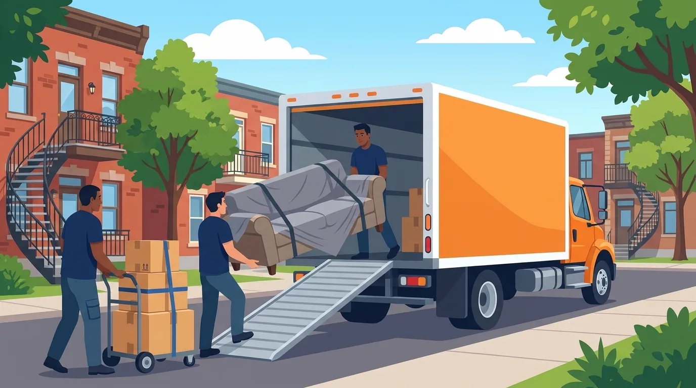 AKA movers loading a rental truck on a Montreal street